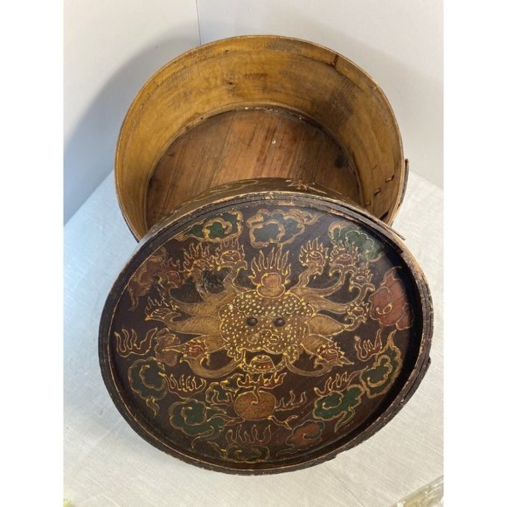 Antique Chinese Hat Box Hand Painted Rare